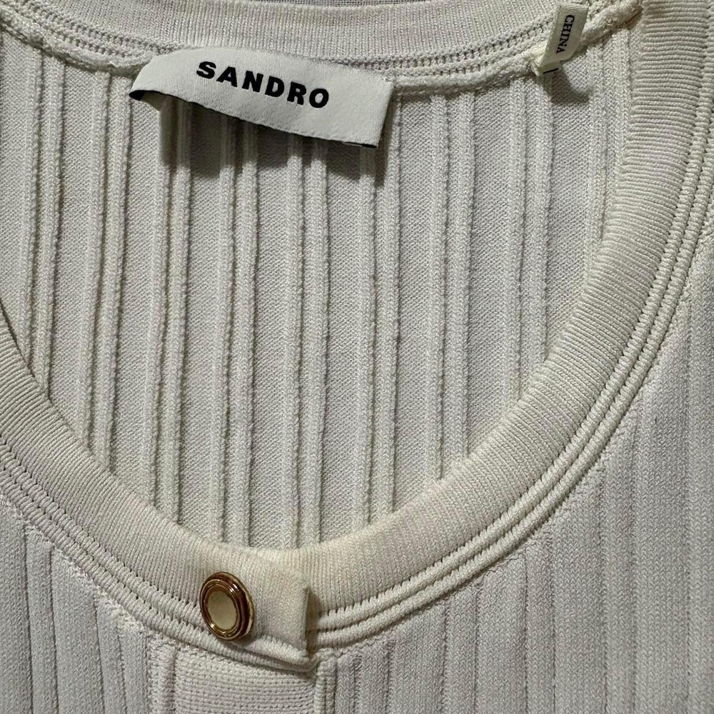 Sandro Cream Sleeveless Button-Front Knit Dress - Picture 5 of 8
